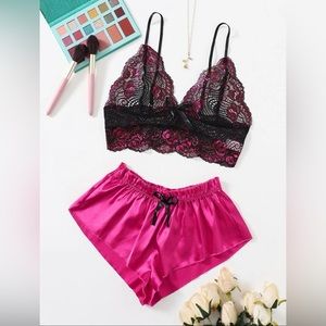 SEXY Floral Lace Bralette With Satin Shorts *NEW*